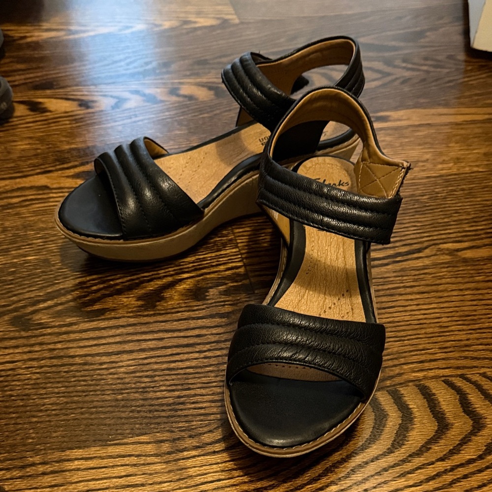 Clarks Black Wedge Sandals